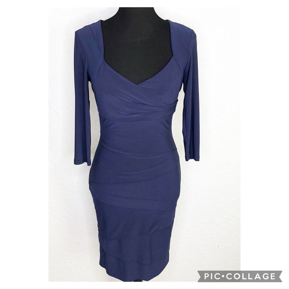 WHBM navy blue sweetheart neck layered sheath dress size 4